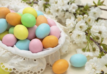 Easter Eggs - eggs, flowers, easter, easter eggs, holiday, spring, still life