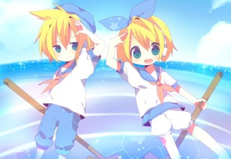 Two Twins Of Summer! - kagamine rin, chibi, summertime, summer, project diva, 02, vocaloid, kagamine len, cute