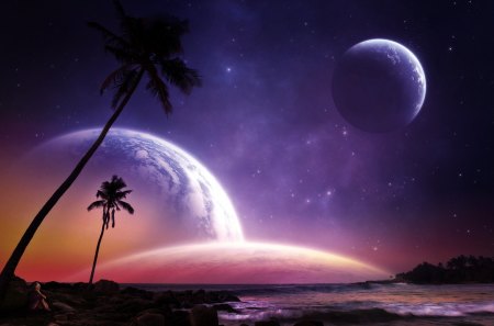 Fantasy Dream - ocean, view, amazing, beach, colorful, tree, planet, fantasy