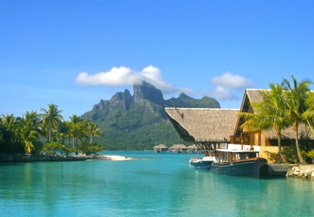 Four Seasons Resort Bora Bora - beach, sky, sun, paradise, bora bora, lagoon, holiday, atoll, ocean, australasia, south polynesia, tropical, exotic, luxury, blue, island, south pacific, sea, tahiti