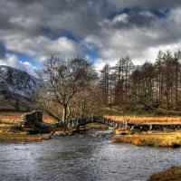 ancient bridges over island in river hdr