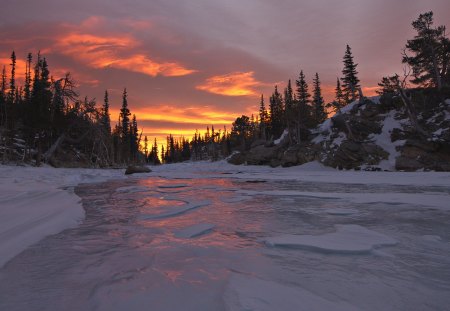 superb winter sunset - clouds, river, winter, sunset, tees