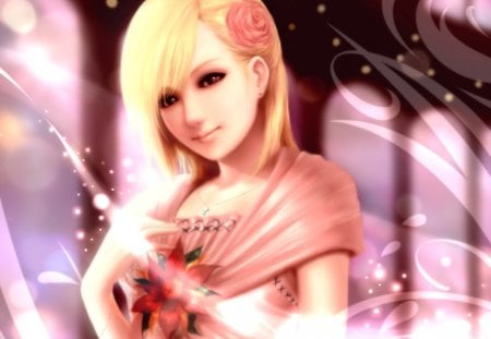 ♡ Lovely ♡ - anime, female, dress, blonde, blond hair, short hair, blond, sparks, nice, gown, anime girl, beautiful, hot, girl, blonde hair, beauty, lovely, sweet, flower, glow, cute, floral, sexy