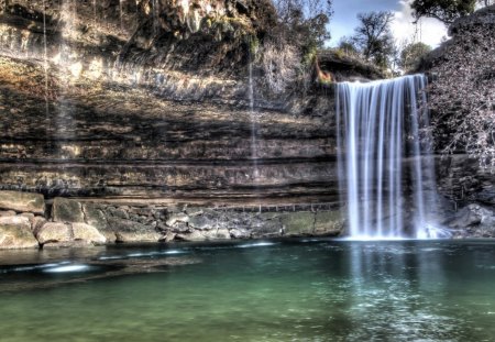 wonderful waterfall over a cliff hdr - hdr, pool, waterfall, cliff