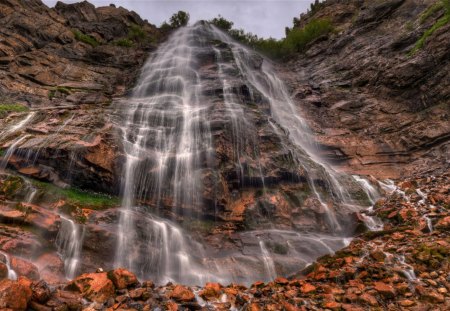 waterfall cascading over a cliff hdr - cliff, cascade, hdr, watefall, rocks