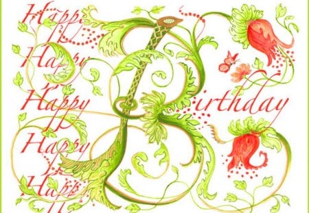 Birthday greeting - red, green, greeting, script, birthday