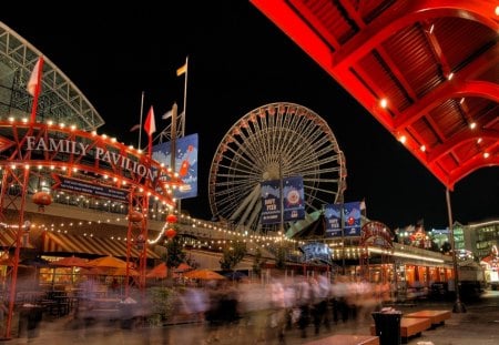 chicago amusement park in long exposure - people, light, long exposure, night, amusement park