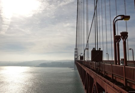 golden gate bridge lengthwise - haze, sky, bay, bridge