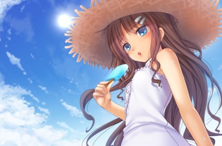 Cute Girl - girl, long hair, summer, icecream, orginal