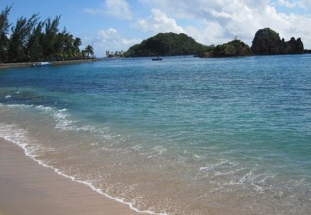 Beach in the Caribbean - beach, water, green, blue