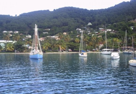 St. Vincy beach in the Caribean - boats, water, beach, Sailing