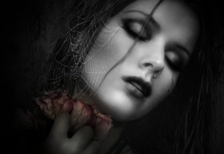 * - tears, wp, photography, beauty, gothic, black, white, sad, woman, rose, bw, art