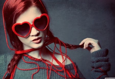 braids - braids, red, love, hair, hearts