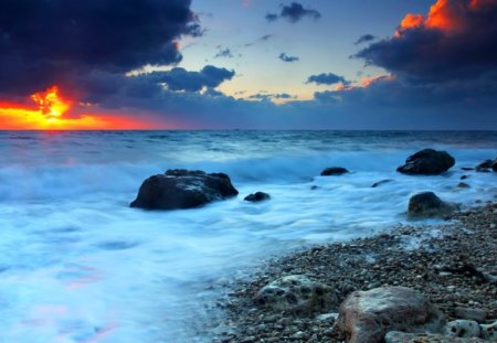 Sea View - sky, clouds, ocean waves, sunset, sea, ocean, waves