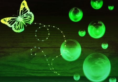 Bubble Green - bubbles, butterfly, abstract, green