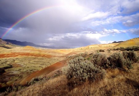 Rainbow Over the Painted Hills John Day Fossil Beds National Monument Oregon - landscape, beauty, nature