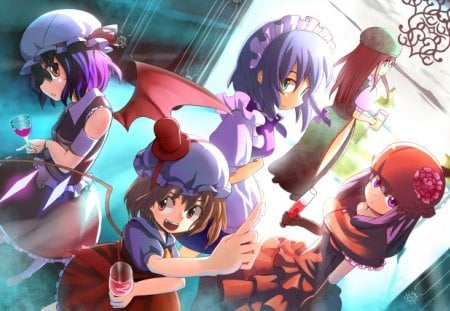 Gathering - touhou, meiling, knowledge, anime, scarlet, sakuya