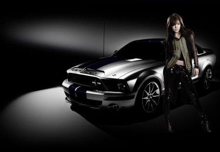 Ford With Model - babe, mustsang, car, asian