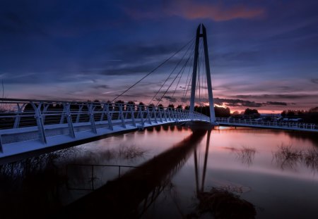 beautiful modern pedestrian bridge at sundown - modern, bridge, sundown, pedestrian