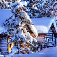 wonderful cabins in heavy winter hdr