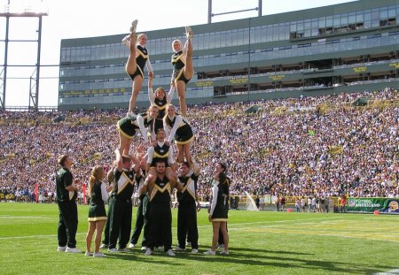 cheerleaders - girl, cheerleaders, grass, stadium