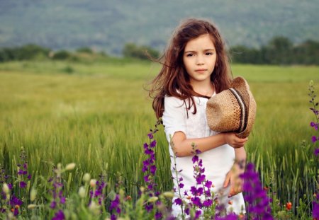 A Girl In The Fields - fields, girl, hat, cool