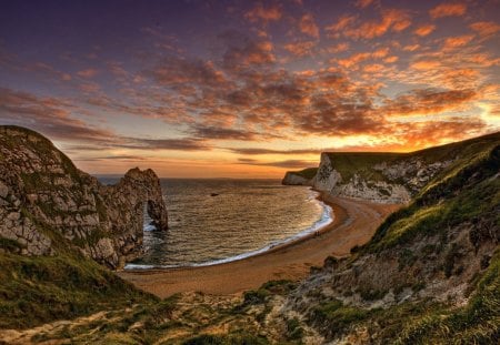 Sunset - beach, splendor, sand, view, ocean waves, sky, ocean view, clouds, beautiful, sea, beauty, lovely, ocean, nature, sunset, waves, seascape, peaceful