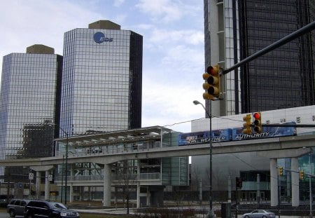 Detroit, Michigan - people mover, buildings, sky, Detroit