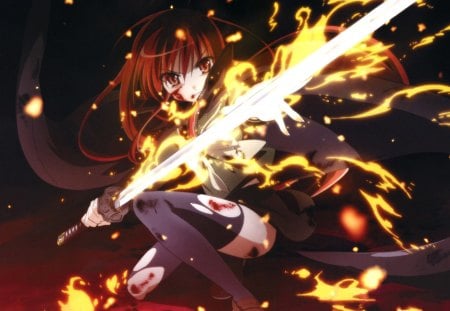 Shakugan no shana - fire, cute, shana, no, sword