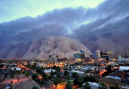 amazing sand storm over a city