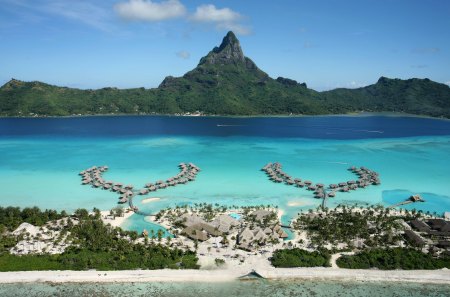 Intercontinental Hotel Bora Bora South Polynesia - beach, paradise, hotel, volcano, oceans, bora bora, thalasso, atoll, lagoon, holiday, resort, sand, see, ocean, australasia, south polynesia, tropical, exotic, nature, hd, island, spa, south pacific, sea, retreat