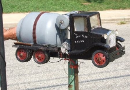 Cement mixer mailbox - mixer, odd, truck, mailbox