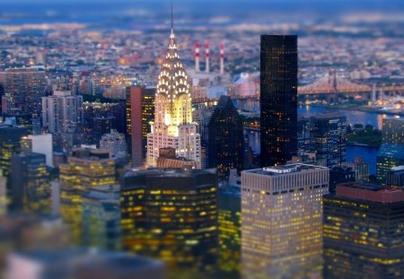 the chrysler building in nyc in focus - focus, skyscrapers, city, bridge, lighs