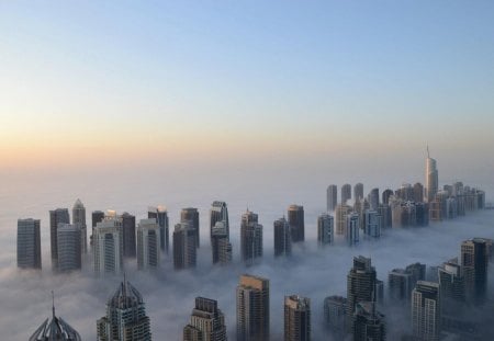 skyscrapers above clouds - skyscrapers, horizon, clouds, city