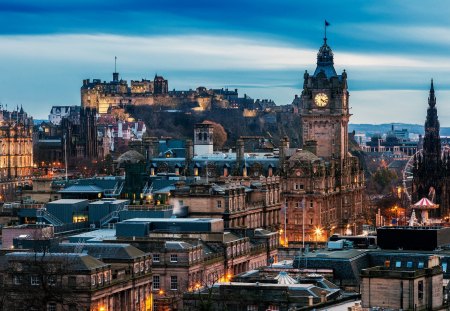 wonderful view of edinburgh hdr - dsk, ancient, lights, amusement park, hdr, city, castle