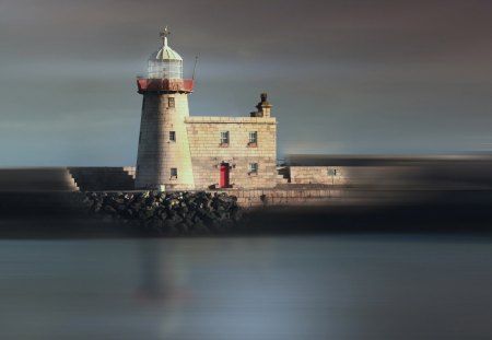 amazing lighthouse photo - photo, lighthouse, rocks, pier