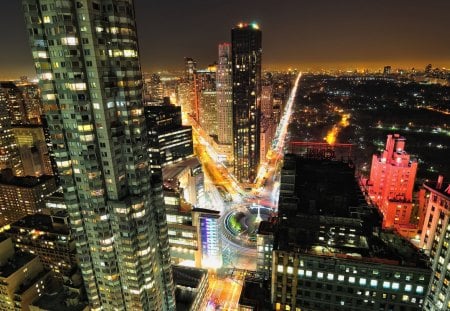 columbus circle in manhattan at night - lights, skyscrapers, city, circle, night