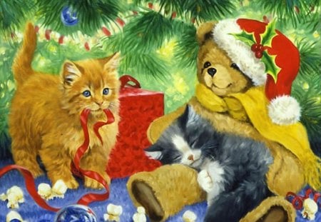 By Linda Picken - art, cat, dog, aert, tree, christmas, linda picken, kitten