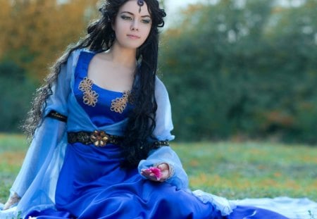 Morgana - lady, model, blue, petals