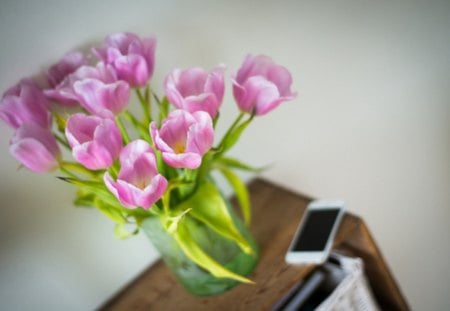  Home Style - vase, style, tulips, purple, still life, home