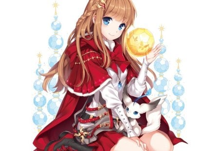 Magic Ball - simple, cute, plain, braids, hot, brown hair, anime, anime girl, girl, white, long hair, sexy, female, blue eyes