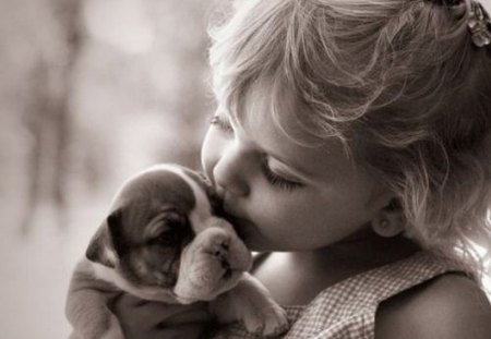 ...â™¥... - love, puppy, girl, kiss, dog, little