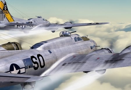 B 17's flying in cloud - cloud, aircraft, B 17, military