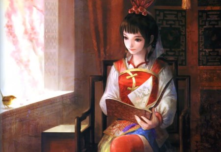 Da Qiao - nice, beauty, female, hot, anime girl, phoenix, elegant, dynasty warriors, gorgeous, pretty, window, anime, feather, oriental, cute, sexy, girl, lovely, bird, chair, beautiful, sweet, chinese