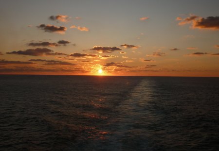 Sunset - ships, nature, oceans, sunset