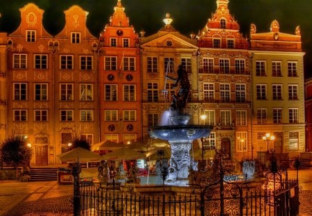 Gdansk - Poland - street, gdansk, night, city, poland, house, hdr