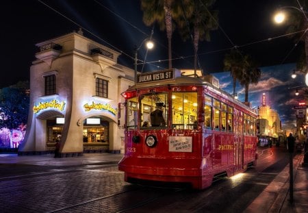 Tram - street, house, hdr, city, night, tram