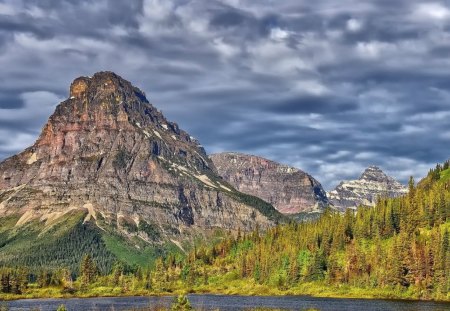 fantastic mountain landscape hdr - lake, mountains, forests, clouds, hdr