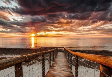 Board Walk - sunset, ocean, nature, beaches