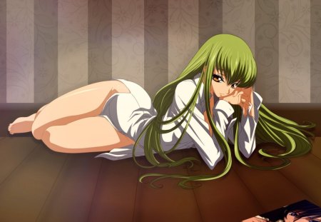 anime girl - girl, anime, floor, rest